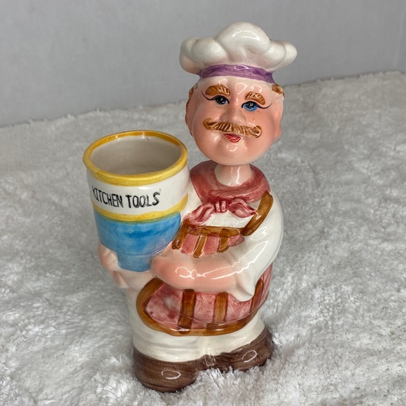 Vintage Ceramic Cheerful Chef Baker Utensil Holder Bobble Head, Kitchen Tools - Picture 1 of 10